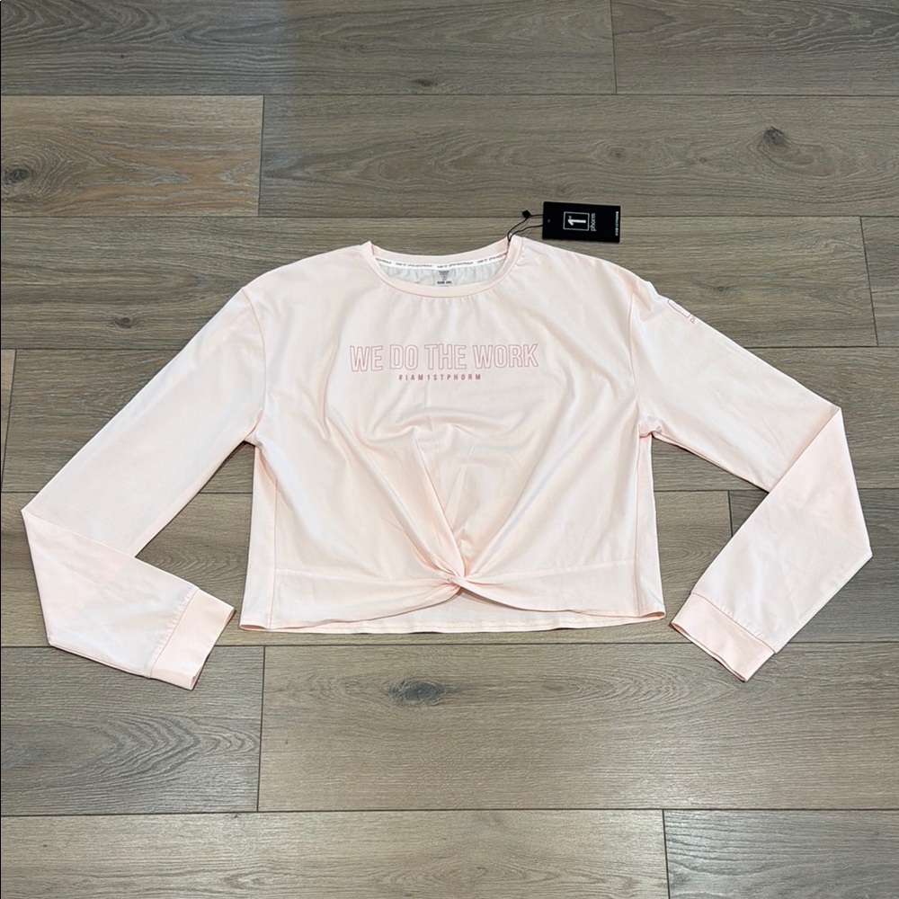 1st PHORM Peachy Pink Twist Front Long Sleeve‎ Cotton Gym Tee Shirt Top Size 2XL